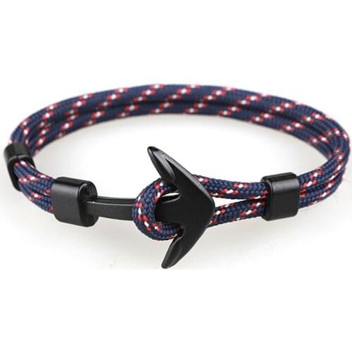 Wholesale Fashion Silver Black Anchor Bracelets Men Charm Rope Chain Bracelet Male Wrap Metal Sport Hooks