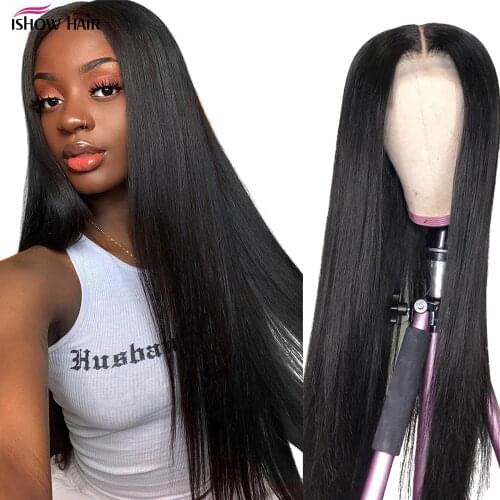 Ishow Lace Front Human Hair Wigs Brazilian Straight Human Hair Wig 13X4x1 Middle Part Transparent Lace Frontal Wig Pre Plucked