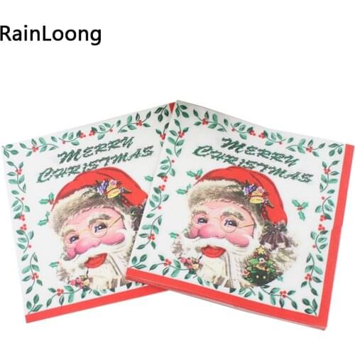 [RainLoong] White Santa Napkins Merry Christmas Festive & Party Tissue Paper Napkins Decoration Servilleta 33*33cm 1 pack