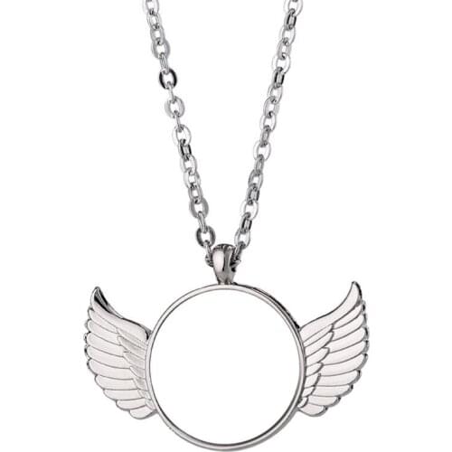 Handmade Sublimation Blanks Angel Wing Necklaces Custom Photo Blank MDF Printable Round Pendant for Women Jewelry Making