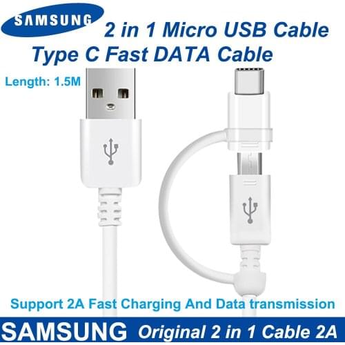 Samsung Original 2 in 1 Micro USB Cable Type C Fast Charger Note8 Note9 S8 S8 Plus S9 S9 Plus C5、C7、C9 Pro S6 S7edge Note5 Cable