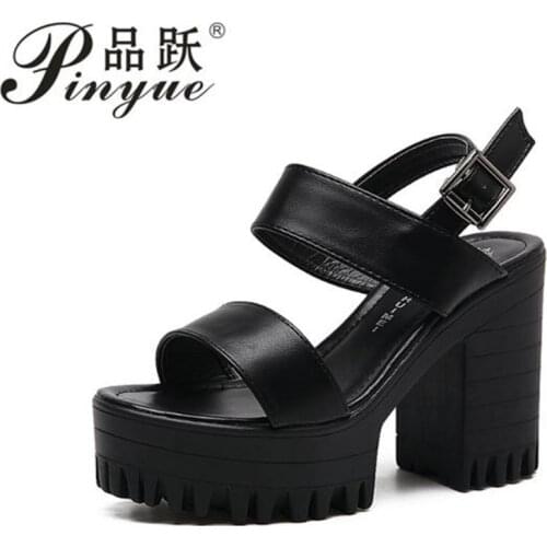 Block Heels Summer Sandals Woman Classics Casual Shoes Ankle Strap Platform Sandals Women 2020 New Summer Black White