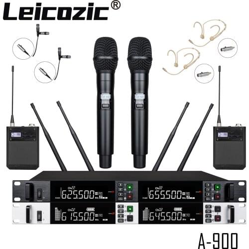 Leicozic Stage Wireless Microphone UHF True Diversity 150M Stable Metal Dual Microfone Professinal Mic Digital 200Channel A-900B
