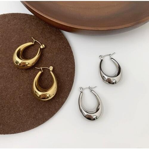 Titanium steel Earrings Korean Water Drop Metal Gold Earrings For women Female Retro Drop Earrings 2021 Trend Fashion Jewelry