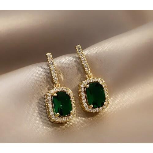 XIYANIKE Emerald Green Rhinestone Drop Earrings Upscale Exquisite Alloy Earrings Gift For Women 2021 New Fashion Party Jewelry