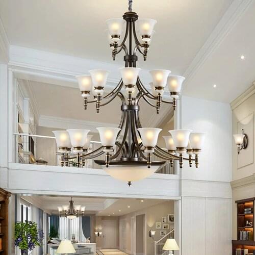 Modern led Chandelier Lighting Villa Living Room Hotel Hall Staircase Large Chandelier Contemporary Chandelier Antique Iron Lamp