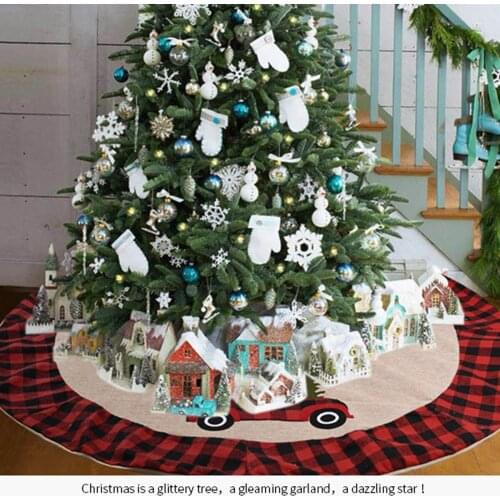 Party Christmas Tree Skirt Cartoon Car Print Tree Apron with Velcro Xmas Ornament for Holiday Party