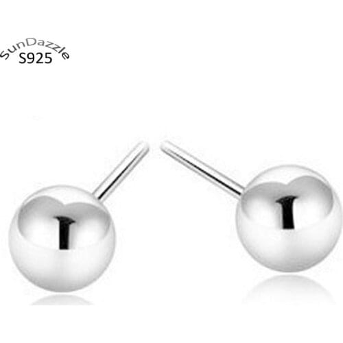 100% Genuine Real Pure Solid 925 Sterling Silver Stud Earrings for Women Men Jewelry Round Ball Classic Male Female Earrings