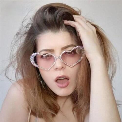 Heart Sunglasses Women designer Cat Eye Handmade sunglasses Diamond inlaid Frame Sun Glasses Ladies lovely Sunglass UV400