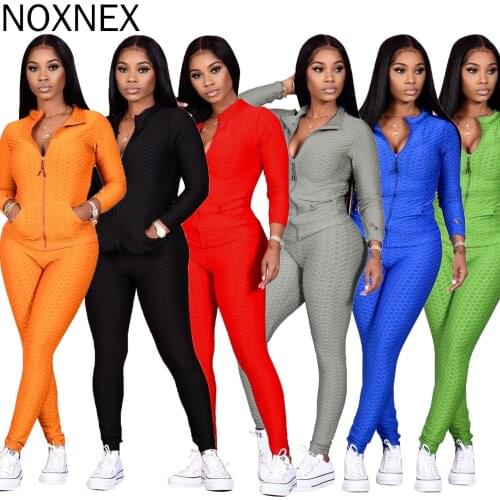NOXNEX 2020 Autumn/Winter Womens 2 Pieces Sets New Fashion Fish Scale Bubble Jacquard Leisure Sports Home Set Women Suit Sets