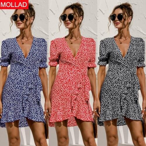 2021summer New Hot Sale Sexy V-neck Floral Tie-Neck Dress Women Summer Dresses