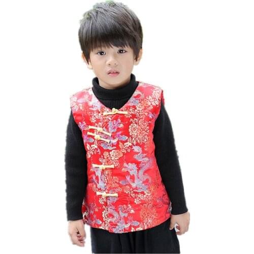 Winter Children Waistcoat 2019 Chinese New Year Baby Boy Vest Jacket Kids Tang Clothes Boys Coat Cheongsam Outfit Sleeveless Top