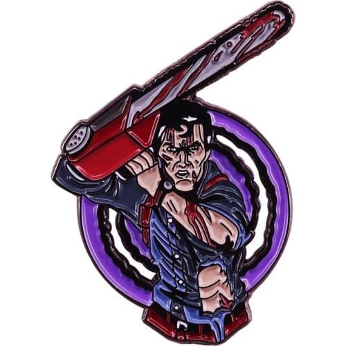 The Evil Dead Ash with Chainsaw Pin Halloween vintage gift