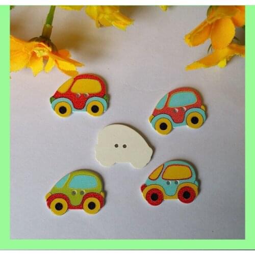 150pcs 2 Holes Mixed Car Shape Wooden Buttons for Craft Sewing Scrapbook Craft Flatback Handmake DIY Accessories