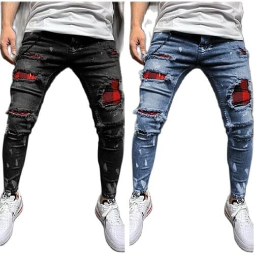 2021 New Fashion Men Ripped Jeans Slim Denim Pencil Pants Hipster Hip Hop Paint Jeans S-4XL High Quality Drop shipping