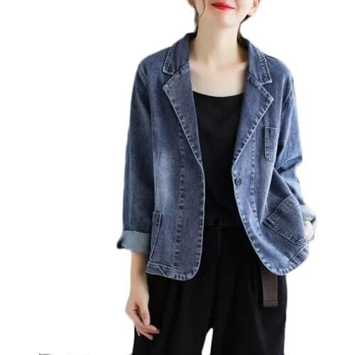 2021 Spring Autumn New Denim Blazer Women Korean Loose Casual Basic Jacket Plus Size Female Bomber Overcoat Office Clothing 3XL