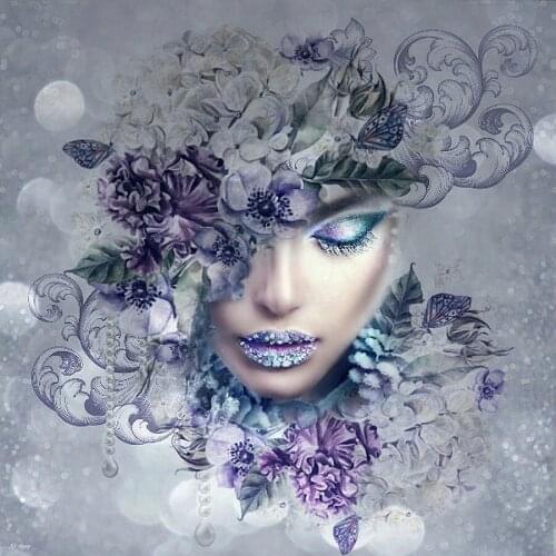 Diy full square round diamond painting purple flower woman 5d diamond mazayka embroidery crystal diamond iris girl pattern decor