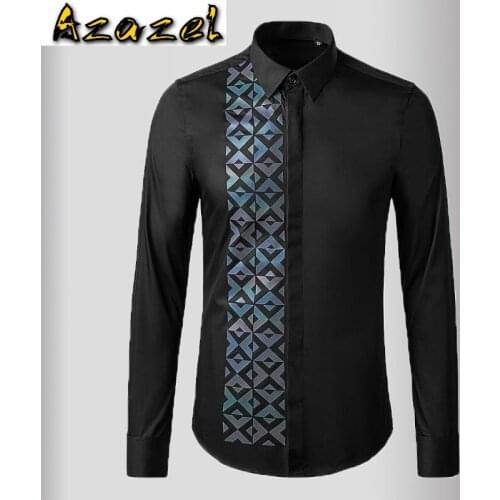 Azazel Black White Mens Shirts Luxury Long Sleeve Geometric Casual Mens Dress Shirts High Quality Slim Fit Male Shirts 3XL