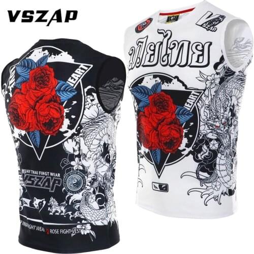 VSZAP fast dry stretch sleeveless vest fitness muscle T shirt man MMA sport fight tai boxing martial arts