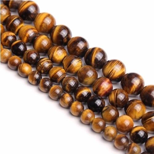 Yellow Tiger Eye Loose Beads Natural Gemstone Smooth Round for Jewelry Making