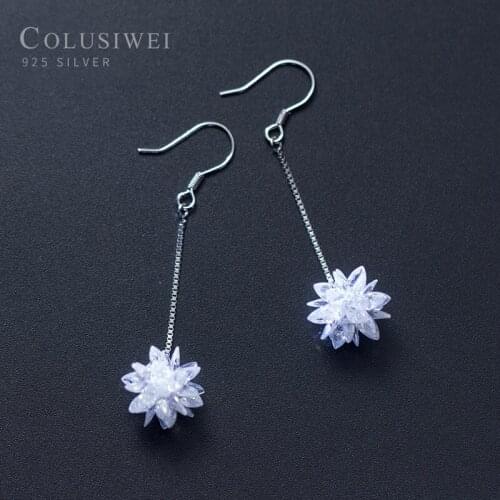 Colusiwei Popular 100% 925 Sterling Silver Dream Ice Crystals Long Chain Drop Earrings for Women Ice Flowers Earrings Jewelry