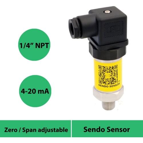 Pressure sensor 4-20mA, 12-36V supply, gauge pressure 0-350 mbar, 10 bar, 100 bar, 200 bar, 250 bar, 400 bar, 1/4" NPT, 0.5 fs