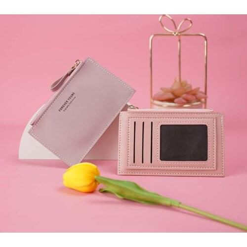 1 PCS Ladies mini PU leather bank card holder mens and womens coin purse with ID card window simple card holder holiday gift