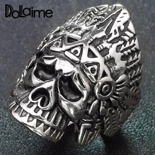Dolaime Banquet New Arrival Tribal Men Stainless Steel Silver Color Skull with indigenous headdress Ring R308