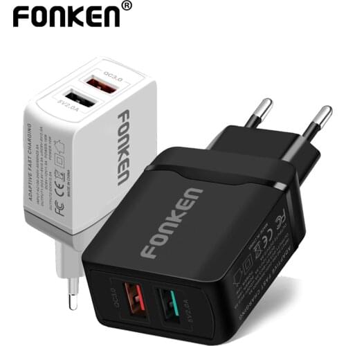 FONKEN Dual USB Charger 28W Quick Charge 3.0 QC3.0 Fast Phone Charger 2 Port Portable Wall Charger Adapter Android Mobile Tablet