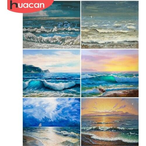 HUACAN DIY Painting By Numbers Seascape Pictures By Number Sea Kits Hand Painted Paintings Art Drawing On Canvas Gift Home Decor
