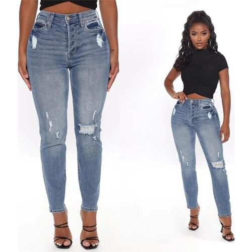 HUANBEAUTY New Sexy Middle Waist High Elastic Pencil Pants Jeans Denim Stretch Women Slim Fit Jeans Women HBP95