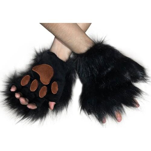 JUNBOON Dog Cat Paw Hand Warmers Winter Plush Fingerless Glove Fox Cosplay Costume