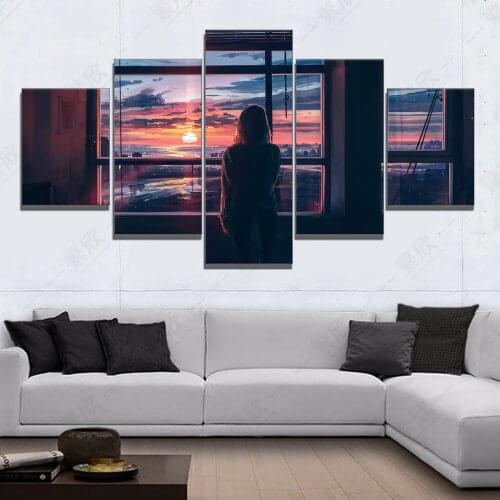 Home Decor Various Modular Canvas A Girl in the Red Sunset Anime Scenrey Painting New Pattern Poster Wall Wholesale