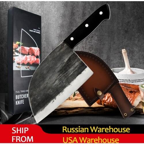 Chinese Forged Butcher Knife Tool Full Tang High-carbon Clad Steel Kitchen Knives Cleaver Filleting Broad Knife Covers Case Box