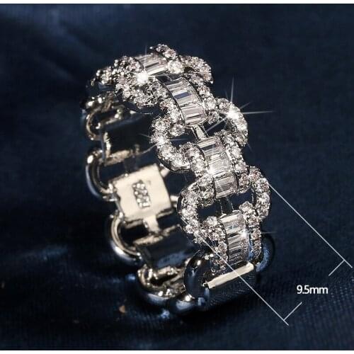 Fresh Design Link Chain Rings For Women Inlaid Dazzling White CZ Stone Korean Style Finger-ring Fashion Jewelry Drop Ship