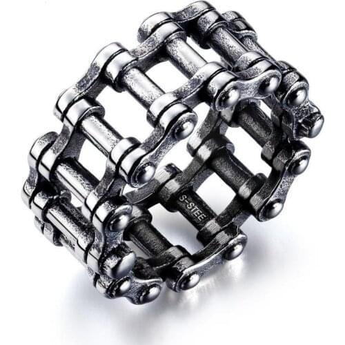 12MM Vintage Motorcycle Chain Link Chain Rings For Men Punk Rock Cool Ring Retro Males Jewelry Stainless Steel