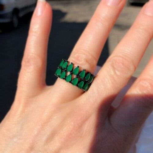 Fashion Green Water Drop Finger Rings For Women Full pave Pink Blue Cubic Zircon Black gold color plated Bridal Wedding Jewelry