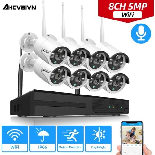 8CH Wireless NVR Kit 5MP NVR Outdoor Waterproof WIFI CCTV Camera Security System Kit 5MP Wireless Video Surveillance System Set