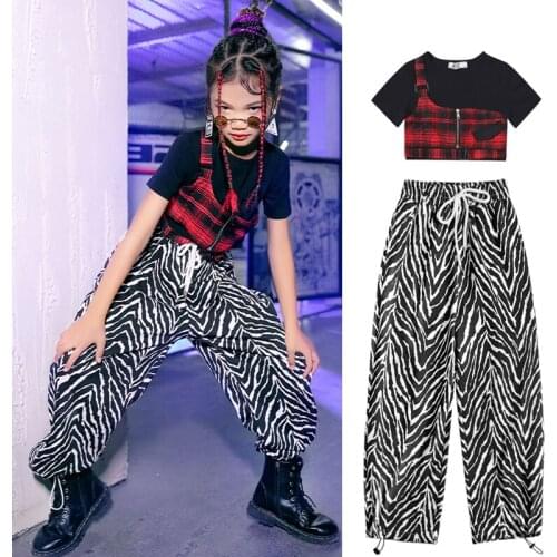 Girls Jazz Street Dance Children Hip Hop Clothes Costume Kids Leopard Pants Set Ballroom Dancewear Stage Rave Clothing suits