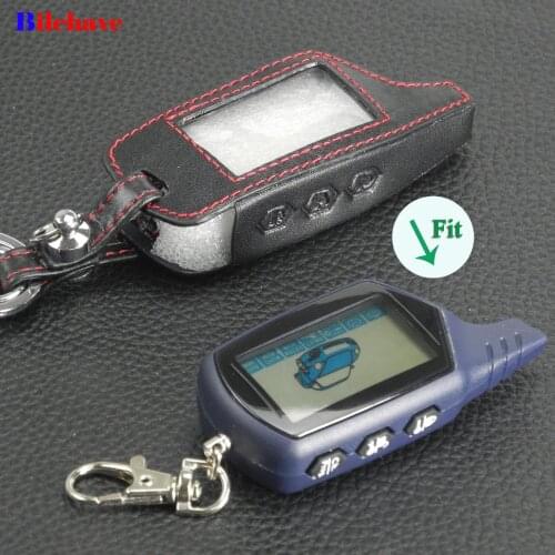 Bilchave 3BT Hand-stitched leather Remote Car Case Cover Fob For For Starline B9 B91 B6 B61 A91 A61 V7 LCD 2 Way Alarm Holde