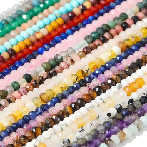 4x2mm Faceted Natural Stone Pink Rose Quartzs Crystal Beads Round Amethysts Aquamarines Beads for DIY Jewelry Making Supplies