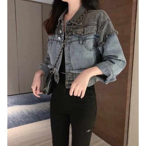 Korean Denim Coats Women 2021 Stitching Jacket Cardigan Loose Short Jean Jackets Fashion Clothes Autumn Harajuku Cazadora Mujer