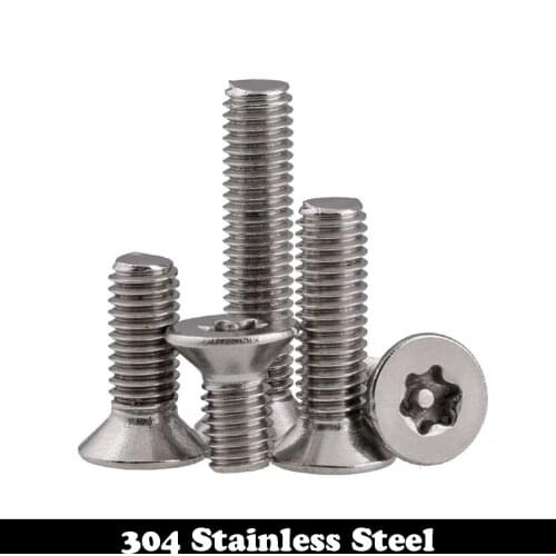 M6 M6*8 M6x8 M6*10 M6x10 M6*12 M6x12 304 Stainless Steel Torx Six Lobe Pin In Countersunk Flat CSK Head Machine Security Screw