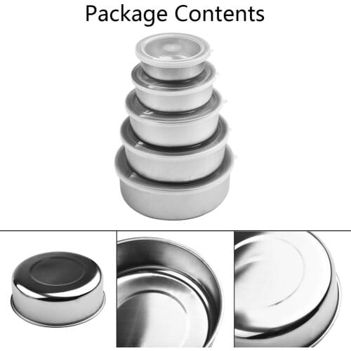 Mixing Stainless Steel Food Storage Bowls Fresh-Keeping Boxes With 5 Lids Set Mixing Bowls For Salad Cooking Baking