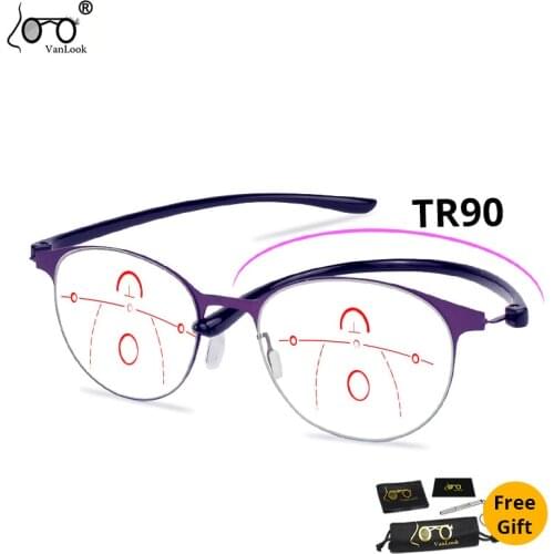 Women Progressive Multifocal Reading Glasses Blue Light Blocking For Computer Work TR90 Round Eyewear Frames 1.00 1.50 2.00 4.00