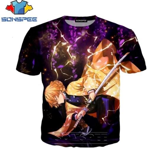 SONSPEE Ghost Blade Mens T Shirts Casual Streetwear Short Sleeve Anime Demon Slayer Kimetsu No Yaiba Tees Tops Mens Shirt