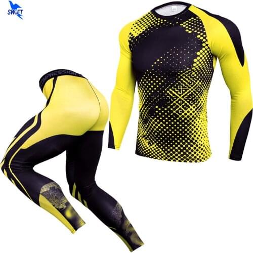 NEW Mens Long Sleeve Shirt Tights Running Set Camouflage Quick Dry Compression Sport Suit MMA Rashguard Gym Fitness Tracksuit