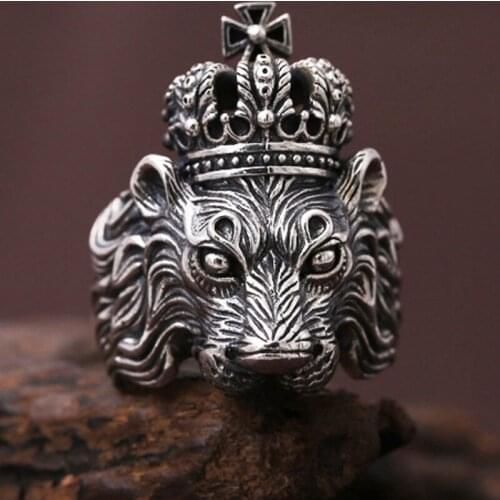 925 Sterling Silver Mens Biker Lion punk Ring Rings Jewelry A1921