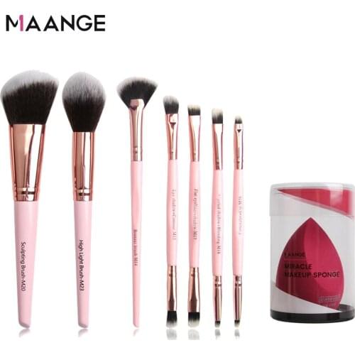 MAANGE 7 Pcs Makeup Brushes Set with Sponge Foundation Powder Blush Eyeshadow Concealer Eye Make Up Brush Cosmetics Beauty Tools