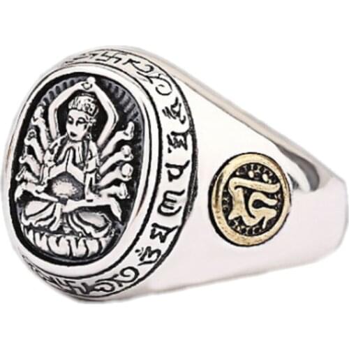 Real Solid SS925 Silver Jewelry Zodiac Sign Destiny Buddha Ring for Man Retro Thai Silver Adjustable Men Guardian Ring Silver